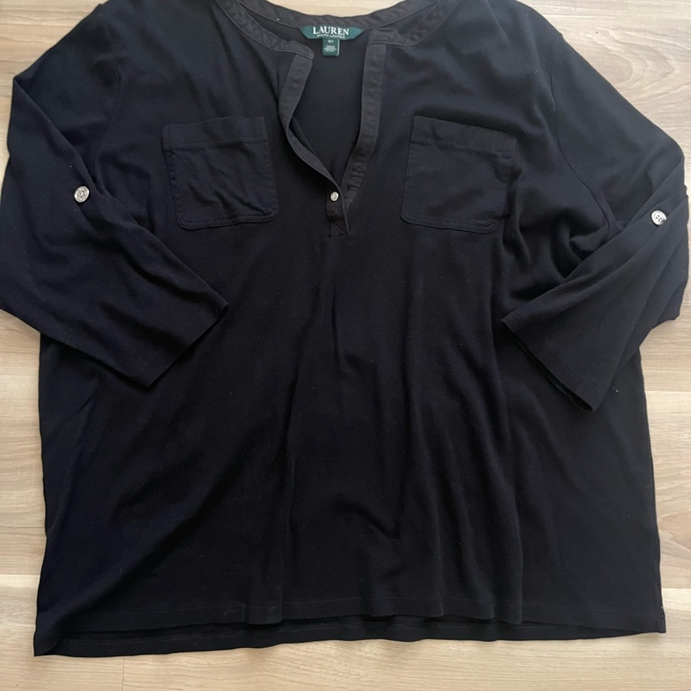 Lauren Ralph Lauren Black Blouse with V-Neck and Long Sleeves